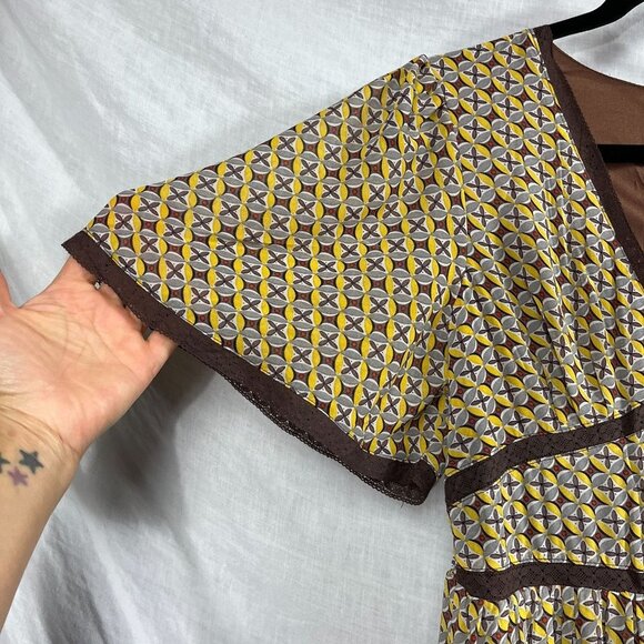 In Loom Maxi Dress Womens M Empire Waist Flutter Sleeves Lace Prairie Cottage - Picture 3 of 16